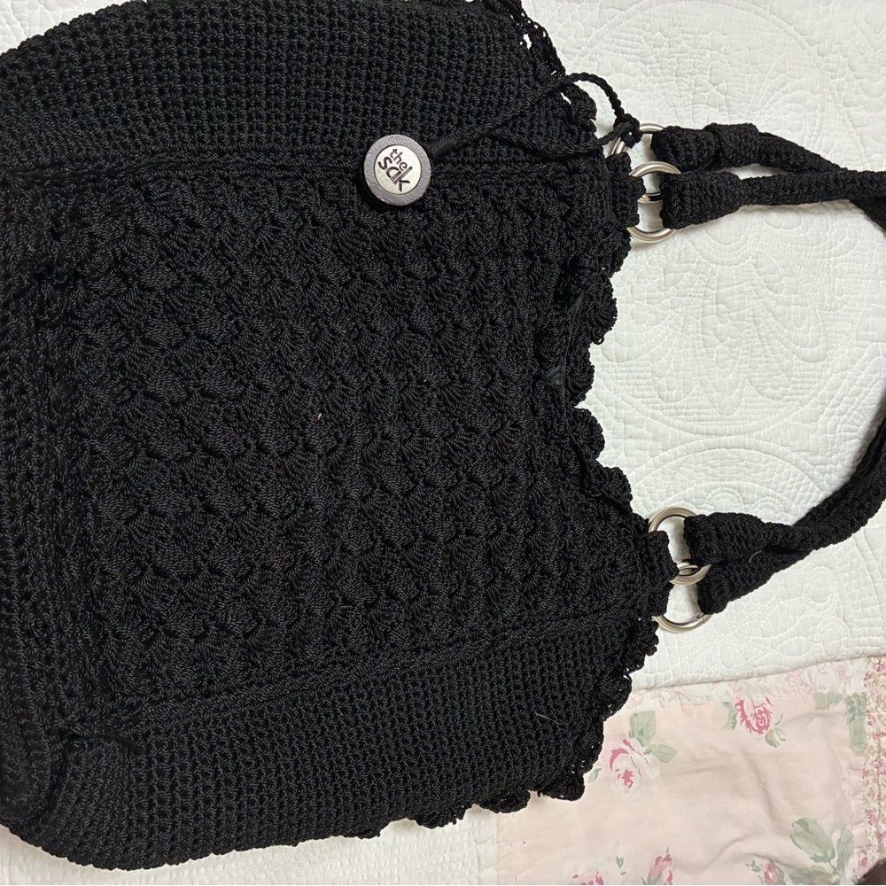 The Sak Black Textured Crochet Shoulder Bag
